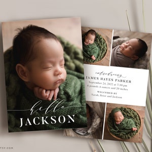 Geburtsankündigungs-Vorlage - Baby Neugeborenen Karte Canva & Photoshop Vorlage für Fotografen - 5x7 Karte CB199 - INSTANT DOWNLOAD