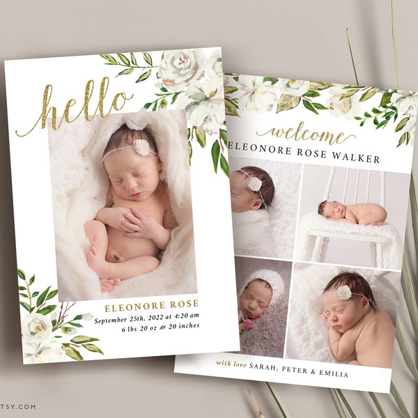 Birth Announcement Template - Girl Newborn Announcement - Baby Annoucement - Template for Canva Photoshop Photographer Printable Card CB150