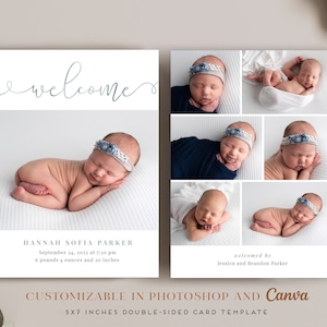 Birth Announcement Template Photo Collage -  Baby Newborn Card - CB0179 - PSD Flat Card - Canva & Photoshop - Instant Download