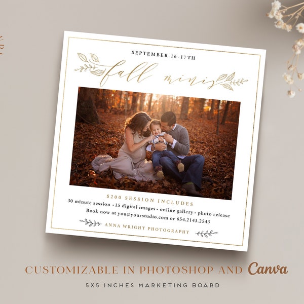 Fall Mini Session Template - Instagram Photography Marketing board - Square Fall Minis Psd & CANVA template - INSTANT DOWNLOAD - MFS012