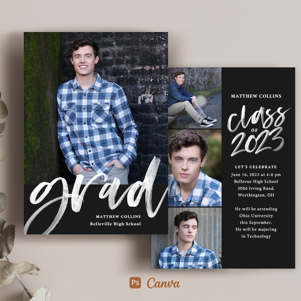 Graduation Announcement Template - Canva Photoshop photo card template - INSTANT DOWNLOAD - CG139