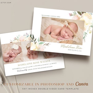 Plantilla de anuncio de nacimiento - Anuncio de recién nacido - Anuncio de bebé - Plantilla para Canva, tarjeta imprimible de fotógrafo de Photoshop CB151