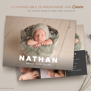 Plantilla de anuncio de nacimiento - Tarjeta de bebé recién nacido Canva & Plantilla de Photoshop para fotógrafos - Tarjeta CB232 5x7 - DESCARGA INSTANTÁNEA