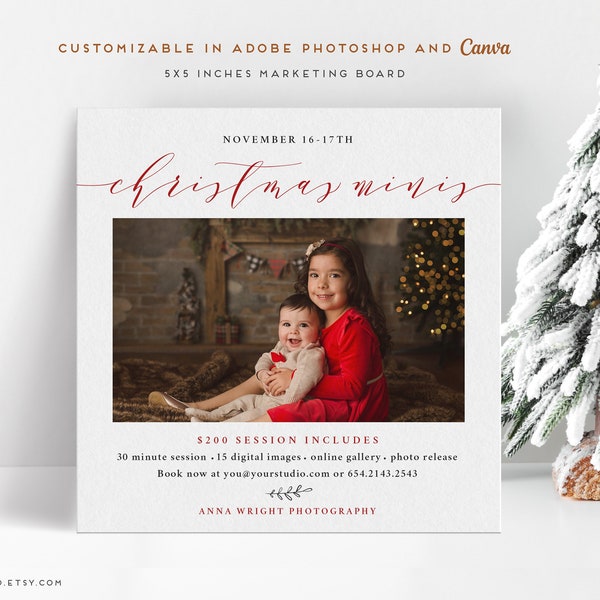 Christmas Minis Template - Holiday Mini Session - Instagram Photography Marketing board - PSD and Canva file - Instant Download - MC024