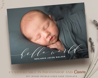 Birth Announcement Template - Baby Newborn Card Photoshop Canva Template for Photographers - CB182 5x7 card - INSTANT DOWNLOAD