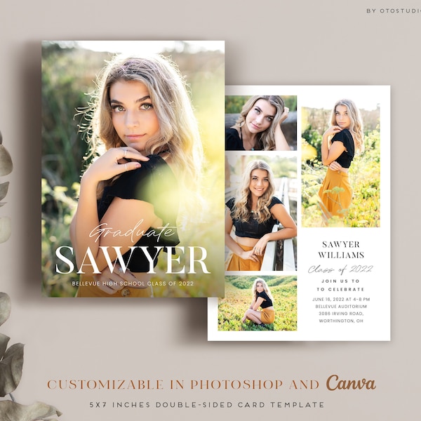 Graduation Announcement Card Template - Class of 2022 Senior for Photographers Canva PSD Flat card -  CG197