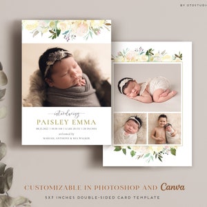 Plantilla de anuncio de nacimiento - Anuncio de recién nacido - Anuncio de bebé - Plantilla para Photoshop, tarjeta imprimible de fotógrafo Canva CB239