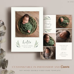 Birth Announcement Template Blessed - Girl Newborn Baby Announcement - Template for Canva & Photoshop PSD Custom Printable Card CB229