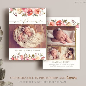 Plantilla de anuncio de nacimiento - Anuncio de recién nacido - Anuncio de bebé - Plantilla para Canva, tarjeta imprimible de fotógrafo de Photoshop CB155