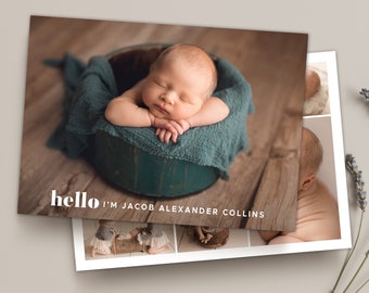 Birth Announcement Template - Baby Newborn Card Canva & Photoshop Template for Photographers - CB172 5x7 card - INSTANT DOWNLOAD