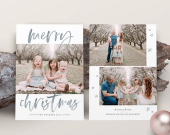 Christmas Card Template for photographers - Merry Christmas Handwritten Photo Card PSD & Canva Flat - CC311 - Instant Download