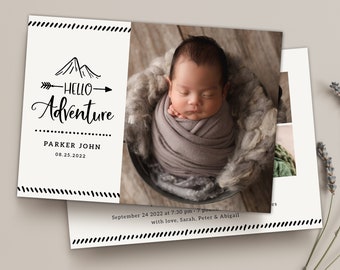 Birth Announcement Template - Baby Newborn Card Canva & Photoshop Template for Photographers - Hello Adventure CB250 - INSTANT DOWNLOAD