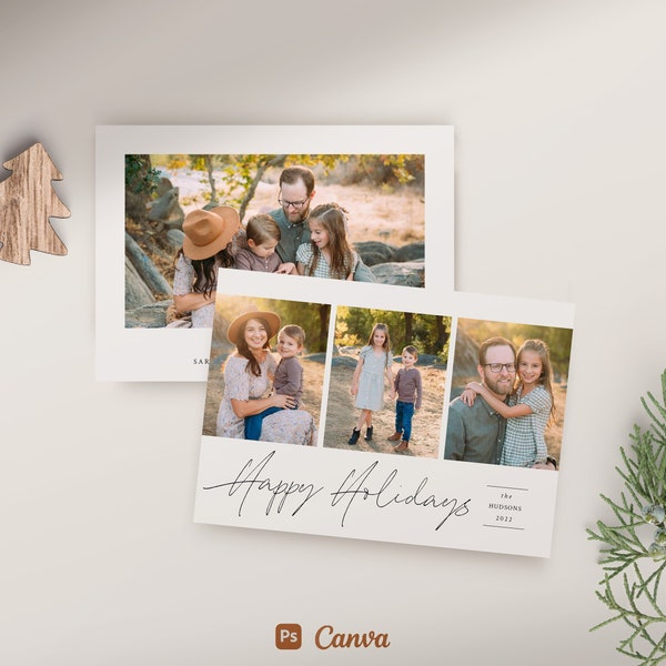 Christmas Card Template for photographers - Happy Holidays Collage Photo Card PSD & Canva Flat - CC403 - Instant Download