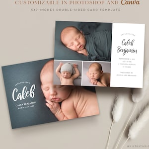 Modèle de faire-part de naissance - bébé nouveau-né carte Canva & modèle Photoshop pour les photographes - carte CB223 5 x 7 - téléchargement immédiat