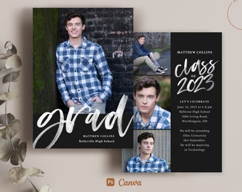 Graduation Announcement Template - Canva Photoshop photo card template -Class of 2025 - INSTANT DOWNLOAD - CG139