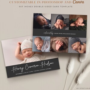 Birth Announcement Template Photo Collage -  Baby Newborn Card - CB213 - Canva & PSD Flat Card - Instant Download
