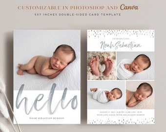 Birth Announcement Template - Baby Announcement Template for Photographers Canva & Photoshop - Newborn 5x7 card - CB181  - INSTANT DOWNLOAD