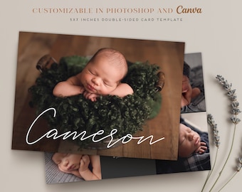 Birth Announcement Template - Baby Newborn Card Canva and Photoshop Template for Photographers - CB233 5x7 card - INSTANT DOWNLOAD