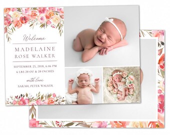 birth announcement template girl newborn announcement baby etsy