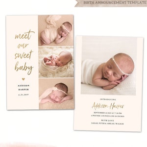 Geburtsanzeige Vorlage - Baby Ankündigungskarte Photoshop Template für Fotografen - CB0136 5x7 Karte - INSTANT DOWNLOAD