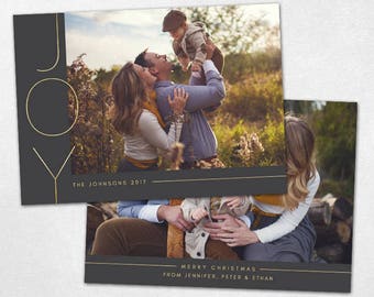 Christmas Card Template for photographers - Joy Holidays Photo Card PSD Flat -  Joy Modern CC134 - Instant Download