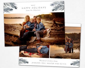 Christmas Card Template - Watercolor Holiday Horizontal Photo Card - Photoshop template 5x7 flat card - CC152