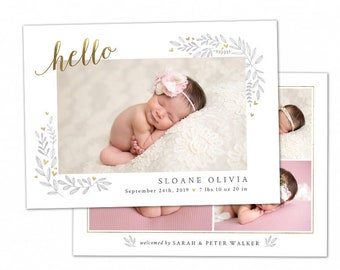 Birth Announcement Template - Baby announcement - Photoshop Template - Newborn Announcement -  Birth Card template for girl or boy - CB161