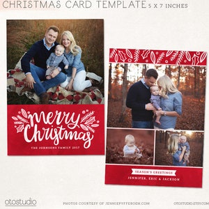 Christmas Card Template -  Merry Christmas Holiday Photo Card - Photoshop template 5x7 flat card - CC140