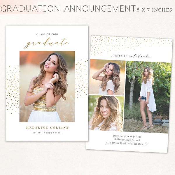 Graduation Announcement Template, Graduation Card Template, Class of 2019 Senior Printable Grad Card, 5x7 Flat card PSD - CG084