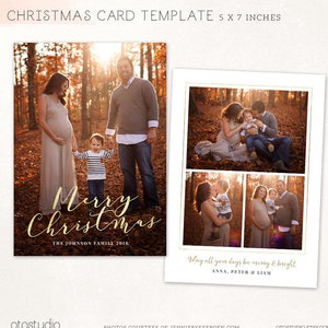 Weihnachtskarte Vorlage - Merry Christmas Fotokarte - Photoshop Vorlage 5x7 PSD Flat Card - CC194