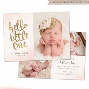 Plantilla de anuncio de nacimiento - Tarjeta de recién nacido bebé Plantilla de Photoshop para fotógrafos - Tarjeta Hello Little One CB0128 5x7 - DESCARGA INSTANTÁNEA