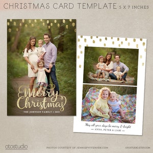 Christmas Card Template Photoshop template 5x7 flat card Gold Minimal CC096 INSTANT DOWNLOAD image 1