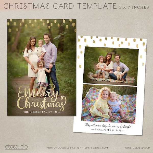 Modello cartolina di Natale - Modello Photoshop 5x7 flat card - Gold Minimal CC096 - INSTANT DOWNLOAD