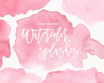 Watercolor Splashes Clip art Pink, Watercolor Brush Strokes, Blots, Splatters, Abstract Background, Branding and scrapbooking