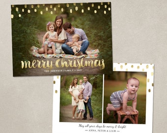 Christmas Card Template -  Photoshop template 5x7 flat card - Gold Merry Christmas CC112 - INSTANT DOWNLOAD