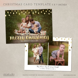 Christmas Card Template Photoshop template 5x7 flat card Gold Merry Christmas CC112 INSTANT DOWNLOAD image 1