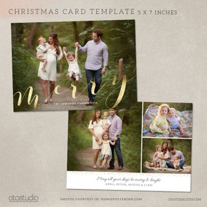 Christmas Card Template -  Photoshop template 5x7 flat card - Elegant Script CC116 - INSTANT DOWNLOAD