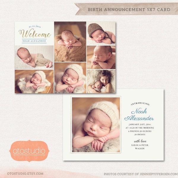 Birth Announcement Template - Elegant Collage CB069 - for Photographers PSD frame