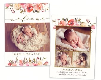 birth announcement template girl newborn announcement baby etsy