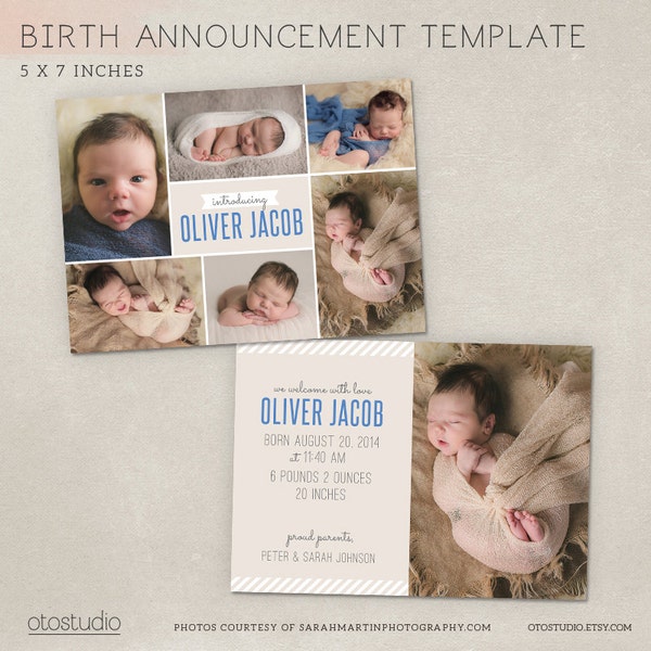 Birth Announcement Template Photo - Modern Collage CB009 - PSD Flat Card