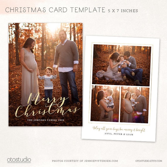 Christmas Card Template - Merry Christmas Photo Card - Photoshop template 5x7 PSD Flat card  - CC194