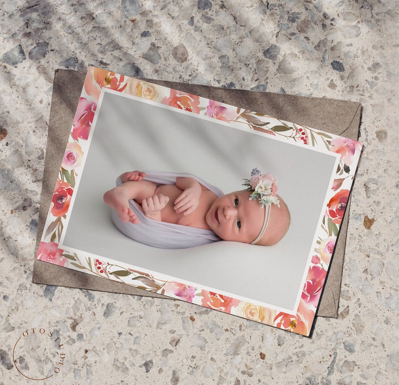 Birth Announcement Template Girl Newborn Announcement Baby Annoucement Templates for Canva & Photoshop Photographers Printable Card image 2