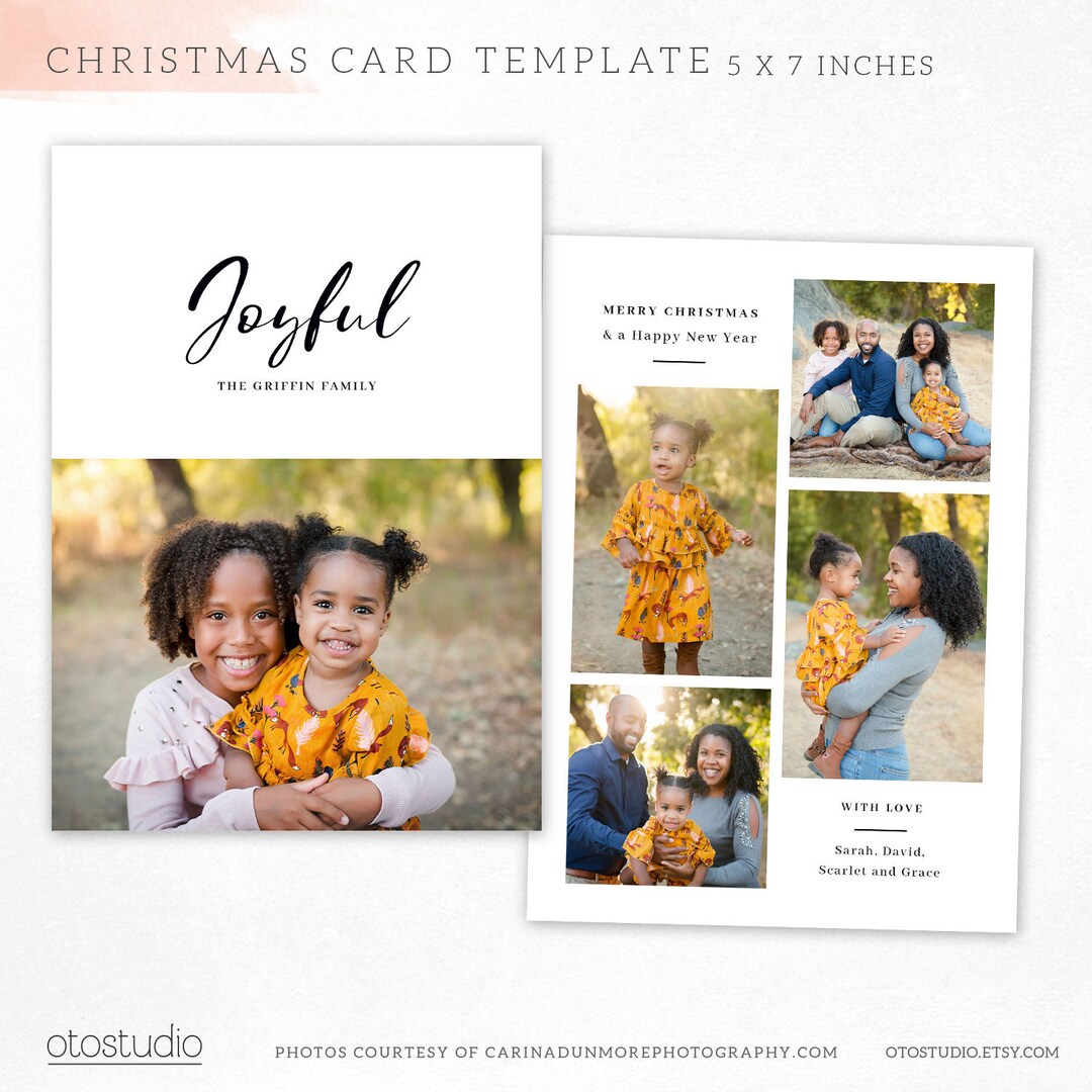 Christmas Card Template Joyful Merry Christmas Photo Card - Etsy
