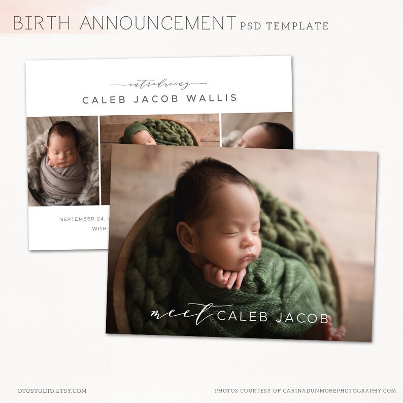 CB218 INSTANT DOWNLOAD Birth Announcement Template Baby Announcement Template for Photographers Newborn 5x7 card
