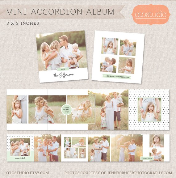 3x3 Mini Accordion Album Template INSTANT DOWNLOAD Newborn album template for photographers MA003