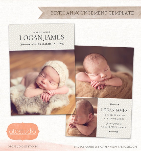 Birth Announcement Card Template Customizable Photo Card Etsy