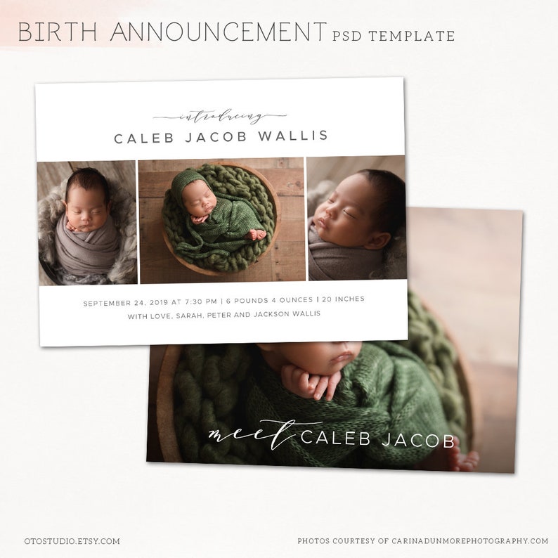 CB218 INSTANT DOWNLOAD Birth Announcement Template Baby Announcement Template for Photographers Newborn 5x7 card