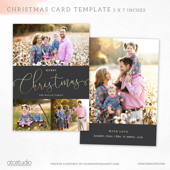 Christmas Card Template - Merry Christmas Photo Card - Happy Holidays  Photoshop template 5x7 PSD Flat card  - CC292