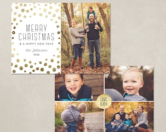 Digital Photoshop Christmas Card Template for photographers PSD Flat card - Gold Dots CC081