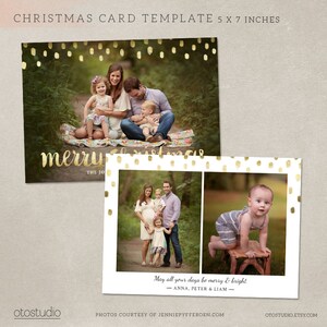 Christmas Card Template Photoshop template 5x7 flat card Gold Merry Christmas CC112 INSTANT DOWNLOAD image 2